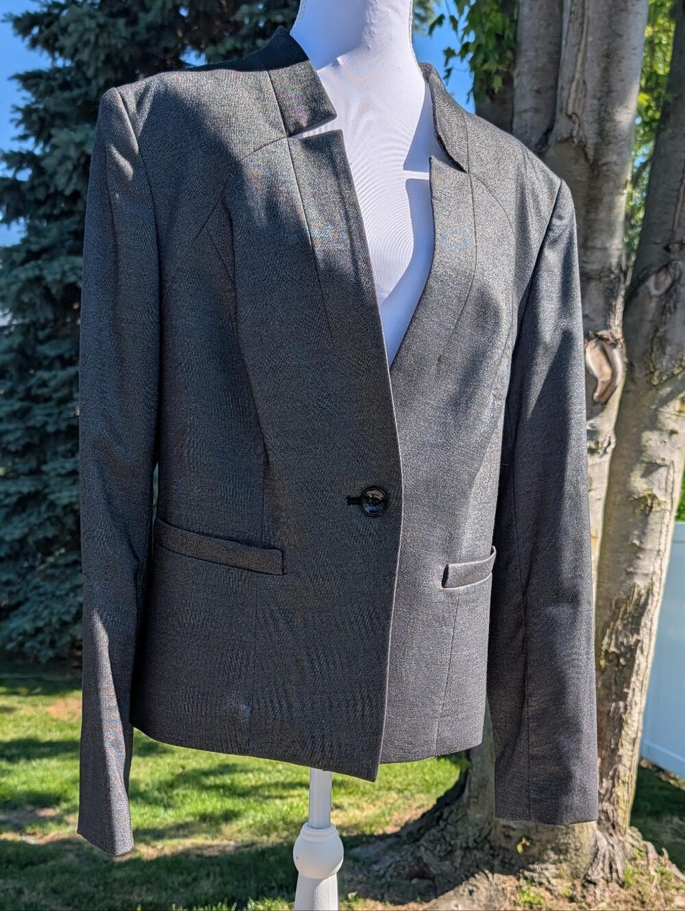 Anne Klein Blazer Women's 14 Career Classic Button Lined Office Secretary Gray